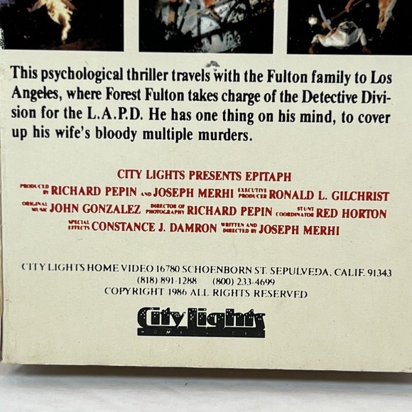 Epitaph Vhs 1986 Horror Slasher thriller city lights rare! - Picture 5 of 5